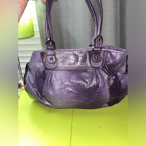 Vintage Nine West Purple Croc Style Leather Bag - Picture 6 of 8